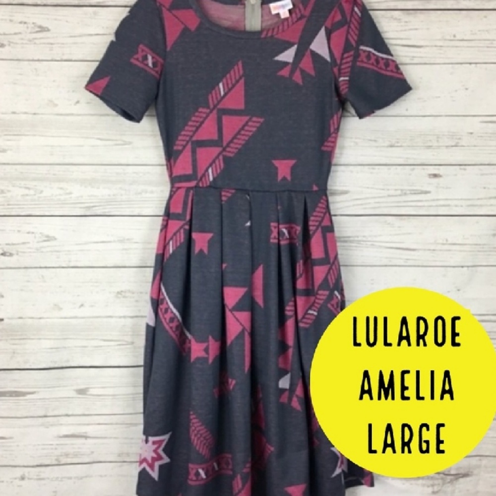 LuLaRoe Aztec Amelia- Large, grey and pink